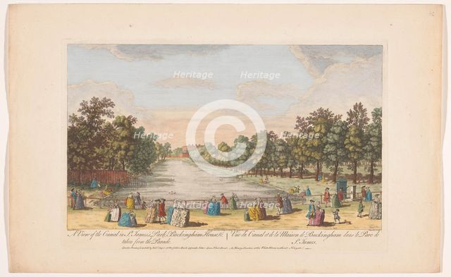 View of the canal in Saint James's Park in London, seen from the Horse Guards Parade, 1753. Creator: Stevens.
