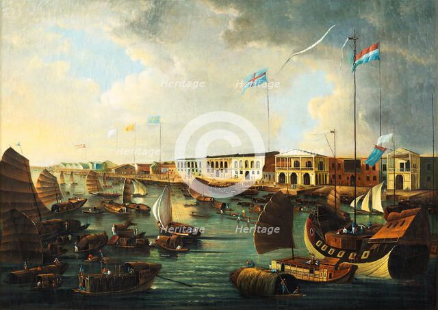 View of the Canton Factories, the Pearl River and junks and other vessels, Early 19th cen.. Creator: Anonymous ().