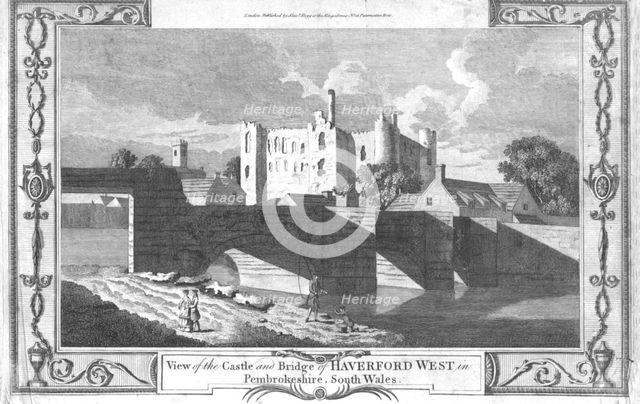 'View of the Castle and Bridge of Haverford West in Pembrokeshire.', late 18th century. Artist: Unknown.
