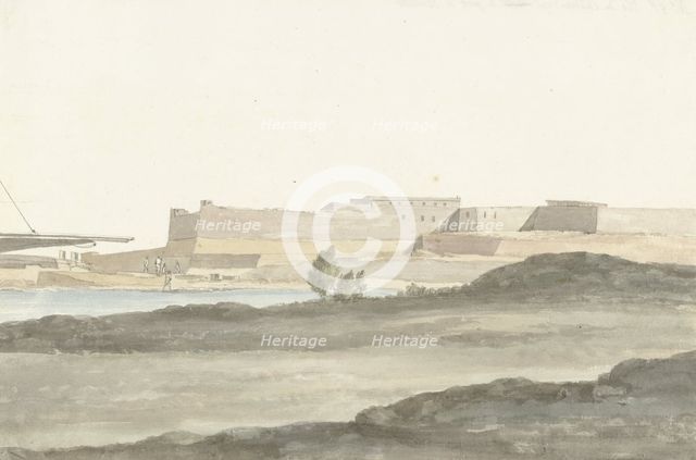 View of the castle in the port of Barletta, 1778. Creator: Louis Ducros.