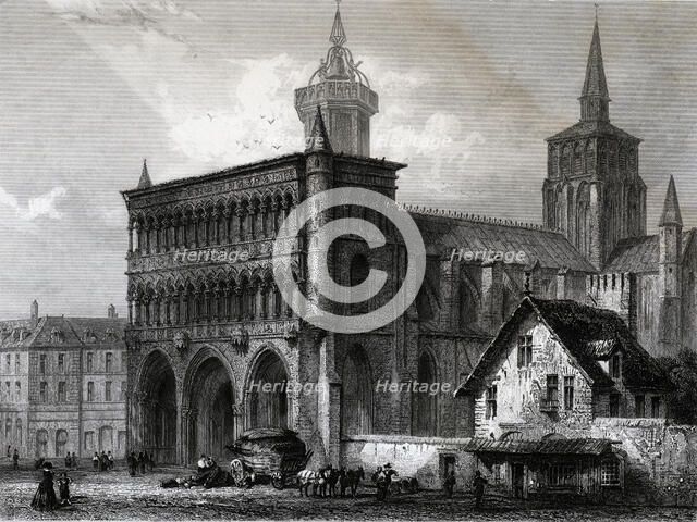 View of the Church of Notre Dame de Dijon, engraving from 1840.