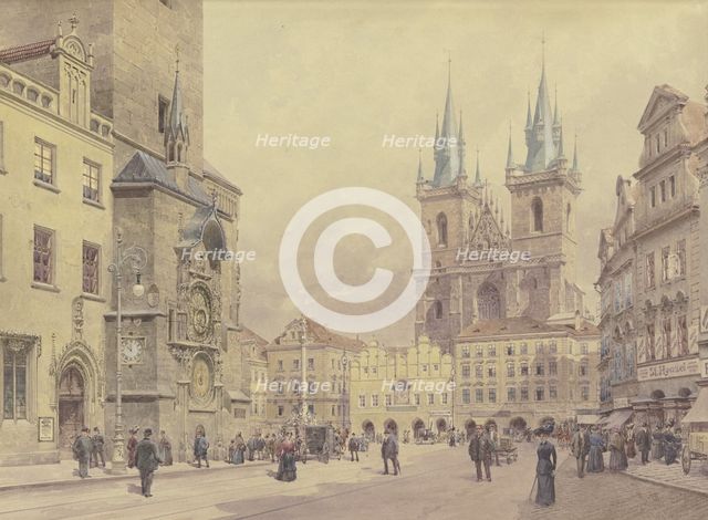 View of the Church of Our Lady before Týn and the Marian Column in Prague's Old Town Square. Creator: Rudolf von Alt.