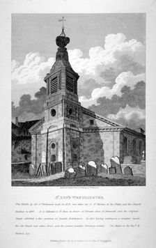 View of the Church of St Anne, Soho, across the graveyard, London, 1810. Artist: W Preston