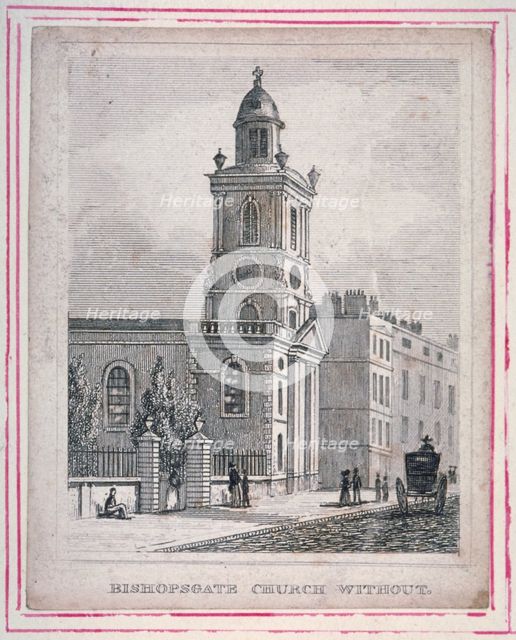 View of the Church of St Botolph without Bishopsgate, City of London, 1830. Artist: Anon