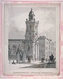 View of the Church of St Botolph without Bishopsgate, City of London, 1830. Artist: Anon