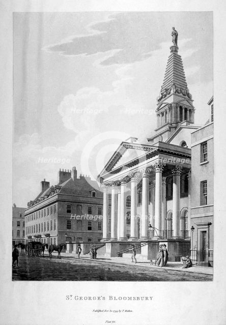 View of the Church of St George, Bloomsbury, London, 1799. Artist: Thomas Malton II