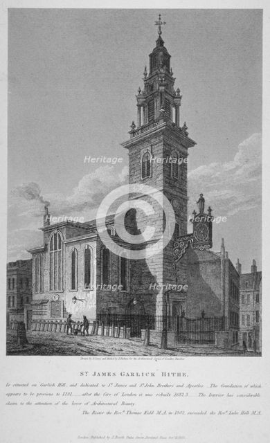 View of the Church of St James Garlickhythe, City of London, 1813. Artist: Joseph Skelton