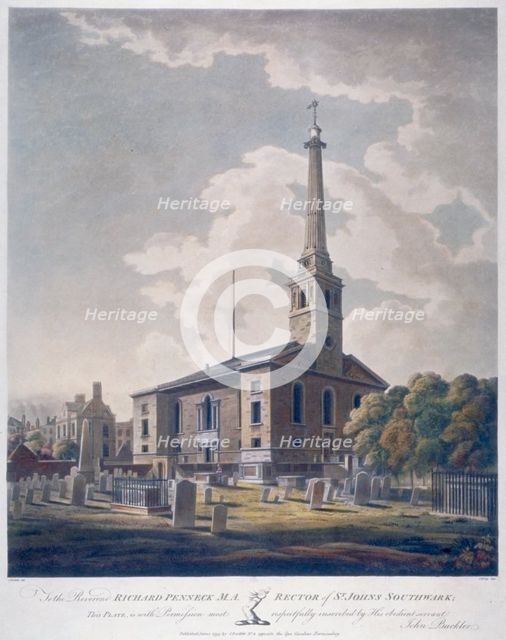 View of the Church of St John Horsleydown, Bermondsey, London, 1799.                             Artist: John William Edy