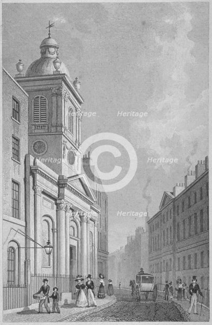 View of the Church of St Peter-le-Poer and Old Broad Street, City of London, 1830. Artist: Thomas Barber