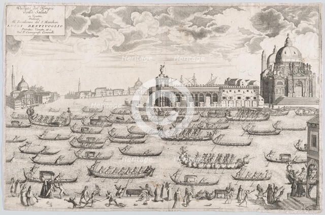 View of the church of Santa Maria della Salute in Venice, a regatta taking place ..., ca. 1700-1720. Creator: Alessandro della Via.