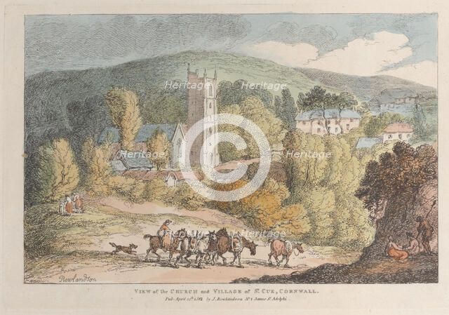 View of the Church and Village of St. Cue, Cornwall, from "Views in Cornwall", A..., April 12, 1812. Creator: Thomas Rowlandson.