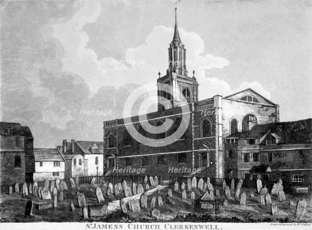 View of the church and graveyard of St James Clerkenwell, London, c1820.         Artist: William Fellows