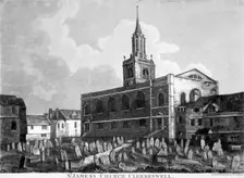 View of the church and graveyard of St James Clerkenwell, London, c1820. Artist: William Fellows