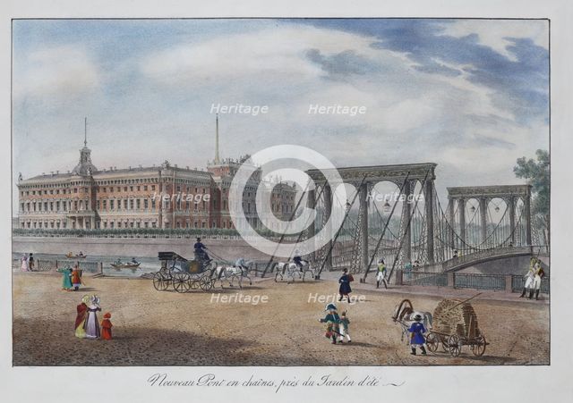 View of the Chain Panteleimonovsky Bridge near the Summer Garden in Saint Petersburg, 1825.