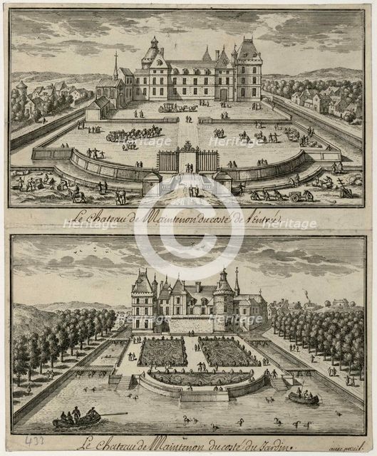 View of the Château de Maintenon from the entrance and from the garden, 17th century. Creator: Anonymous.