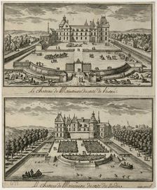 View of the Château de Maintenon from the entrance and from the garden, 17th century. Creator: Anonymous