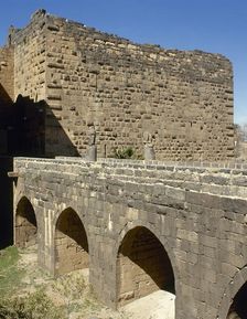 View of the citadel, built in the 8th century, Bosra, Syria, 2001. Creator: LTL