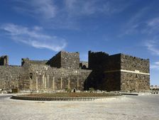 View of the citadel, built in the 8th century, Bosra, Syria, 2001. Creator: LTL