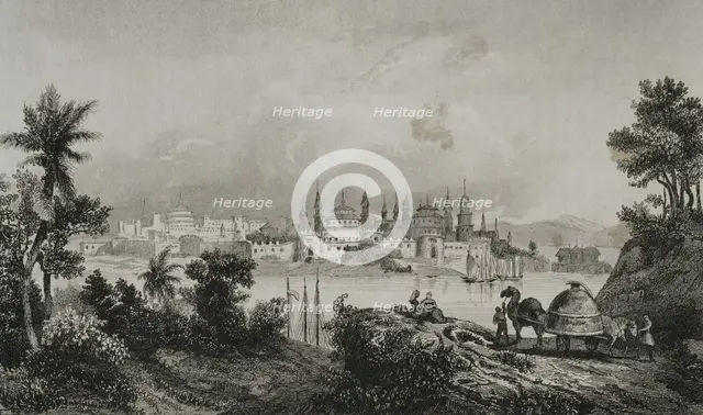 View of the citadel (Kremlin), Astrakhan, Russia, 1839. Creator: Augustin François Lemaitre.