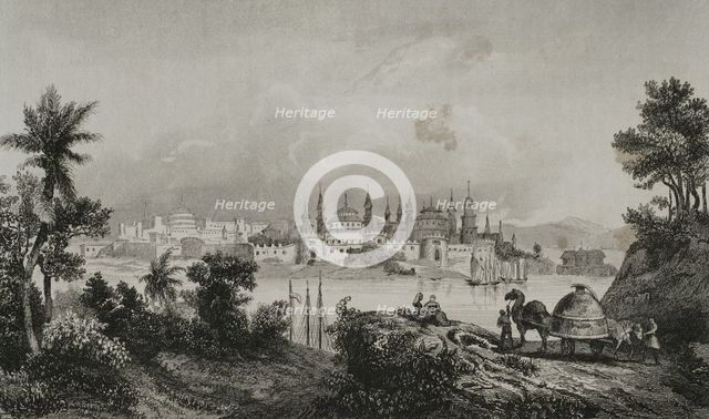 View of the citadel (Kremlin), Astrakhan, Russia, 1839. Creator: Augustin François Lemaitre.
