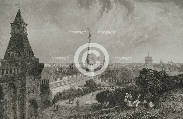 View of the city from the esplanade of the Kremlin, Moscow, Russia, 1839. Creator: Hippolyte Lalaisse.