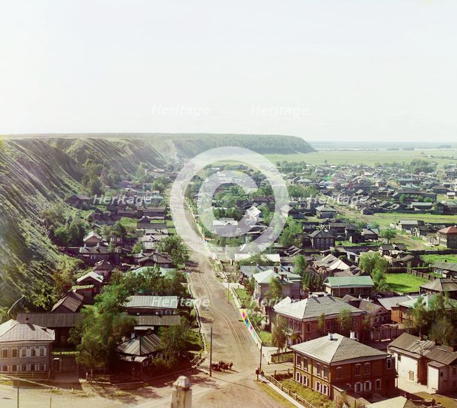 View of the city of Tobolsk from Assumption Cathedral from the northwest, 1912. Creator: Sergey Mikhaylovich Prokudin-Gorsky.