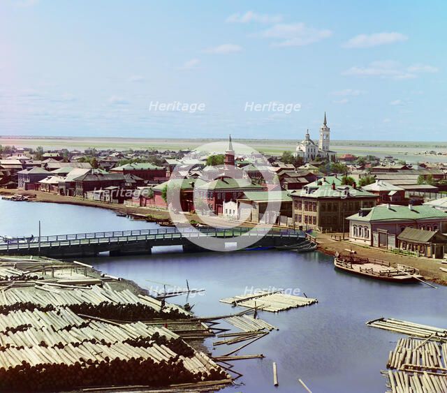 View of the city of Tobolsk from the north, from the bell tower of the Church..., 1912. Creator: Sergey Mikhaylovich Prokudin-Gorsky.