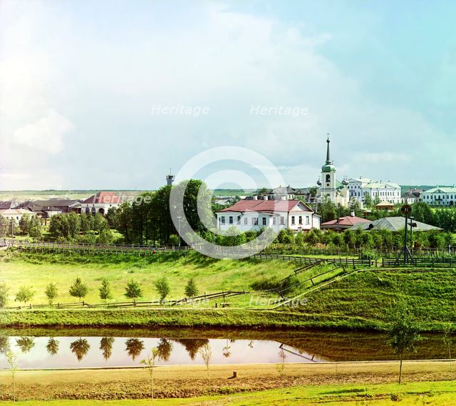 View of the city of Vytegra from a hill [Russian Empire], 1909. Creator: Sergey Mikhaylovich Prokudin-Gorsky.