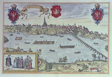 View of the city of Warsaw along the Vistula River, engraving in Alte Europäische Städtebilder
