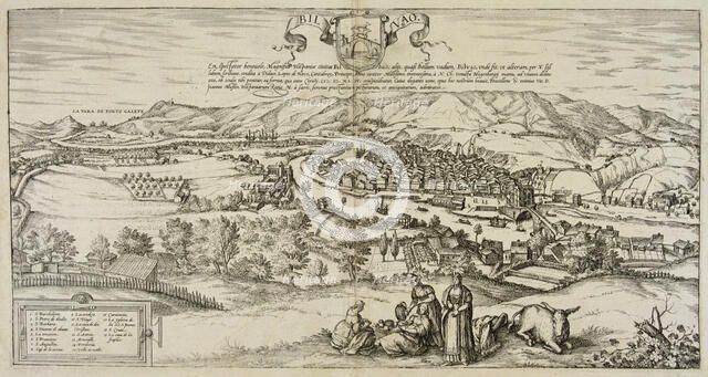 View of the city of Bilbao. Engraving of 1544 for the play 'Civitates Orbis Terrarrum', 1576, by …
