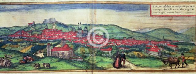 View of the city of Burgos. Engraving in the work 'Civitates Orbis Terrarrum', 1576, by George Br…