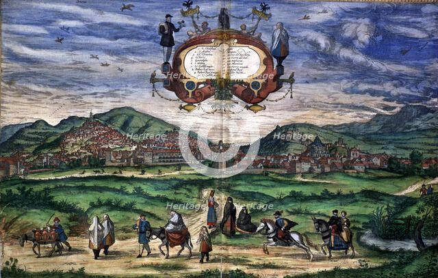 View of the city of Granada, engraving from 1563 for the work 'Civitates Orbis Terrarum', 1576, b…