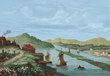 View of the city of Hudson, from the north looking south, United States, 1850. Creator: Jacques Gerard Milbert