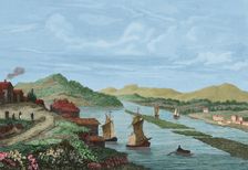 View of the city of Hudson, from the north looking south, United States, 1850. Creator: Jacques Gerard Milbert
