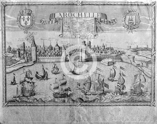 View of the city of La Rochel, metal engraving signed by Jollain.
