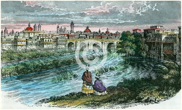 View of the city of Lima, the capital of Peru, from the River Rimac, c1875. Artist: Unknown