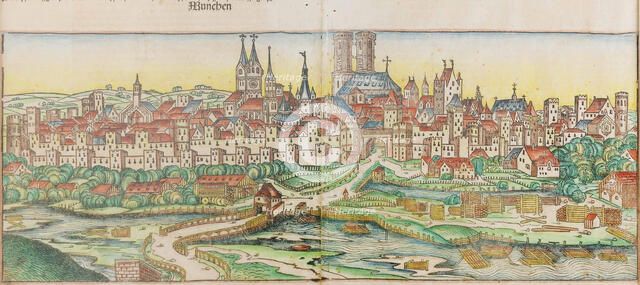 View of the city of Munich (from the Schedel's Chronicle of the World), 1493. Creator: Wolgemut, Michael (1434-1519).