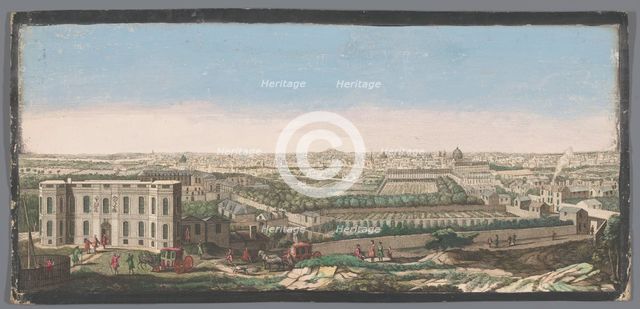 View of the city of Paris seen from the observatory, 1700-1799. Creators: Anon, Jacques Rigaud.