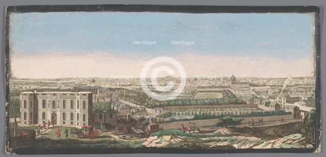 View of the city of Paris seen from the observatory, 1700-1799. Creators: Anon, Jacques Rigaud.