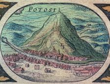View of the city of Potosí with its famous hill, engraving in Nouvel Atlas 1643
