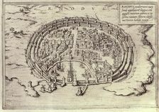 View of the city of Rhodes, engraving in Theatre des Princepales villes de tout le monde 1573