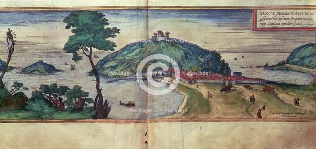 View of the city of San Sebastian. Engraving in 'Civitates Orbis Terrarum', 1576 by George Braun …