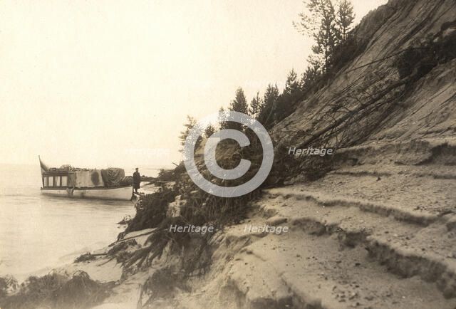 View of the crumbling sandy right bank of the Zeya River, 1909. Creator: Vladimir Ivanovich Fedorov.