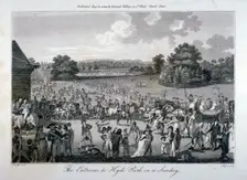 View of the crowded entrance to Hyde Park on a Sunday, London, 1804. Artist: John Pass