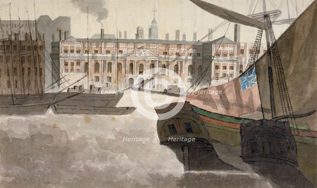 View of the Custom House from the River Thames, City of London, 1810. Artist: Anon