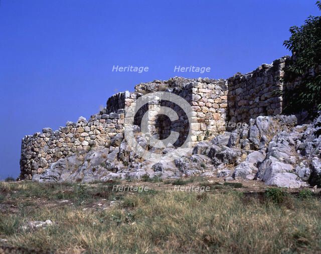 View of the Cyclopean walls in the ruins of Tiryns.