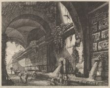 View of the ancient aquaduct and fountains situated near the Chiavica del Bufalo in Rome, ..., 1822. Creator: Luigi Rossini
