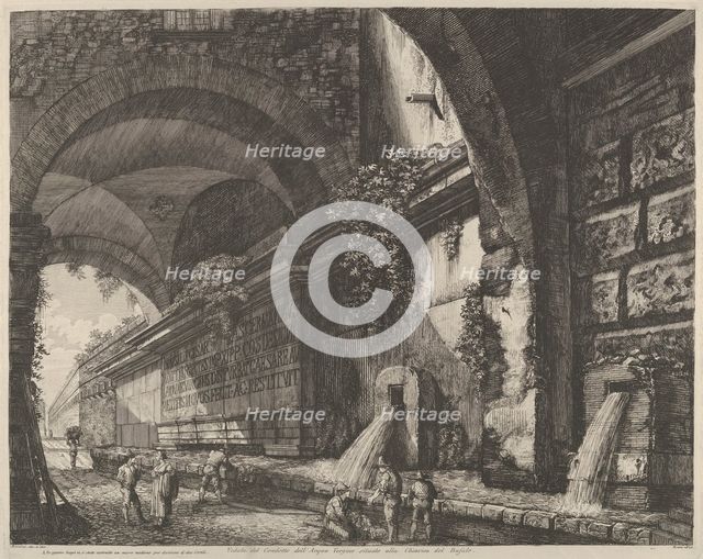 View of the ancient aquaduct and fountains situated near the Chiavica del Bufalo in Rome, ..., 1822. Creator: Luigi Rossini.