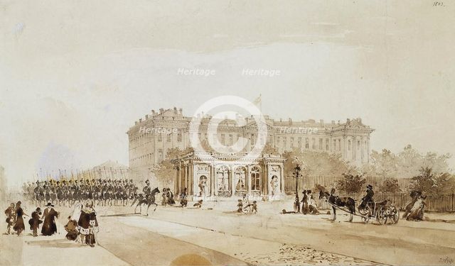 View of the Anichkov Palace in St Petersburg, 1843. Artist: Weiss, Johann Baptist (1812-1879)