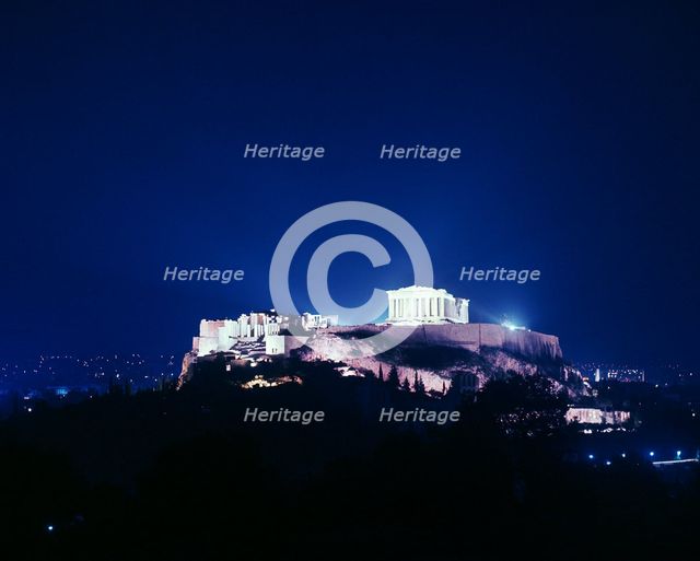 View of the Acropolis at night, 5th century BC. Artist: Unknown